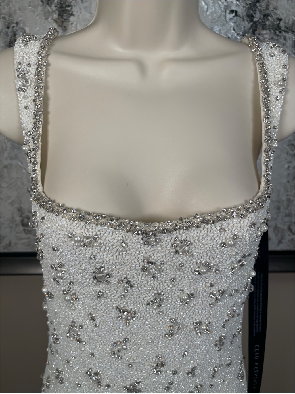 Clio Peppiatt Bridal Crystal Bead Embellished White Wedding Mini Dress Size S — image 5 of 8
